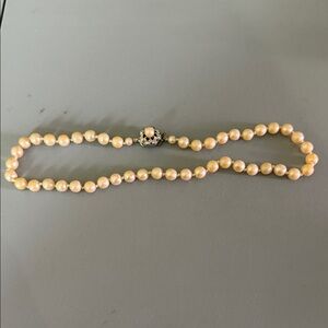 Elegant Vintage Faux Pearl Necklace with Silver Pearl and Rhinestone Clasp